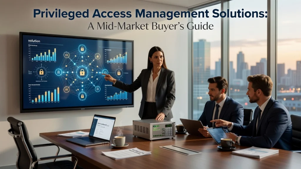 Professional header image for industry analysis: Privileged Access Management Solutions: A Mid-Market Buye...