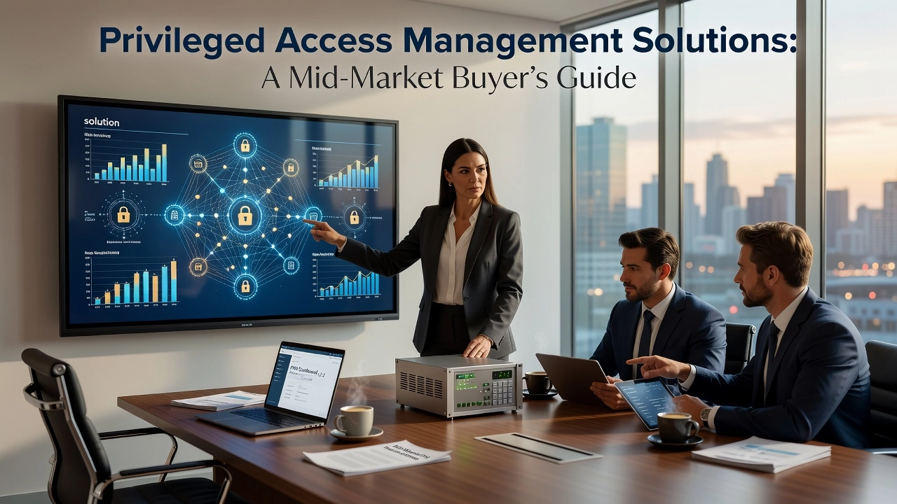 Professional header image for industry analysis: Privileged Access Management Solutions: A Mid-Market Buye...