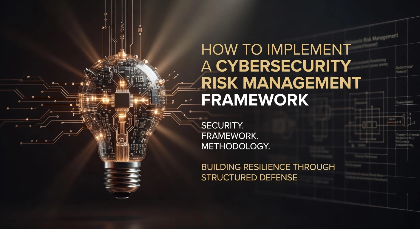 Professional header image for educational tutorial: How to Implement a Cybersecurity Risk Management Framework