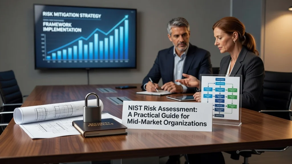 NIST Risk Assessment: A Practical Guide for Mid-Market Organizations Professional header image for educational tutorial: NIST Risk Assessment: A Practical Guide for Mid-Market Or...