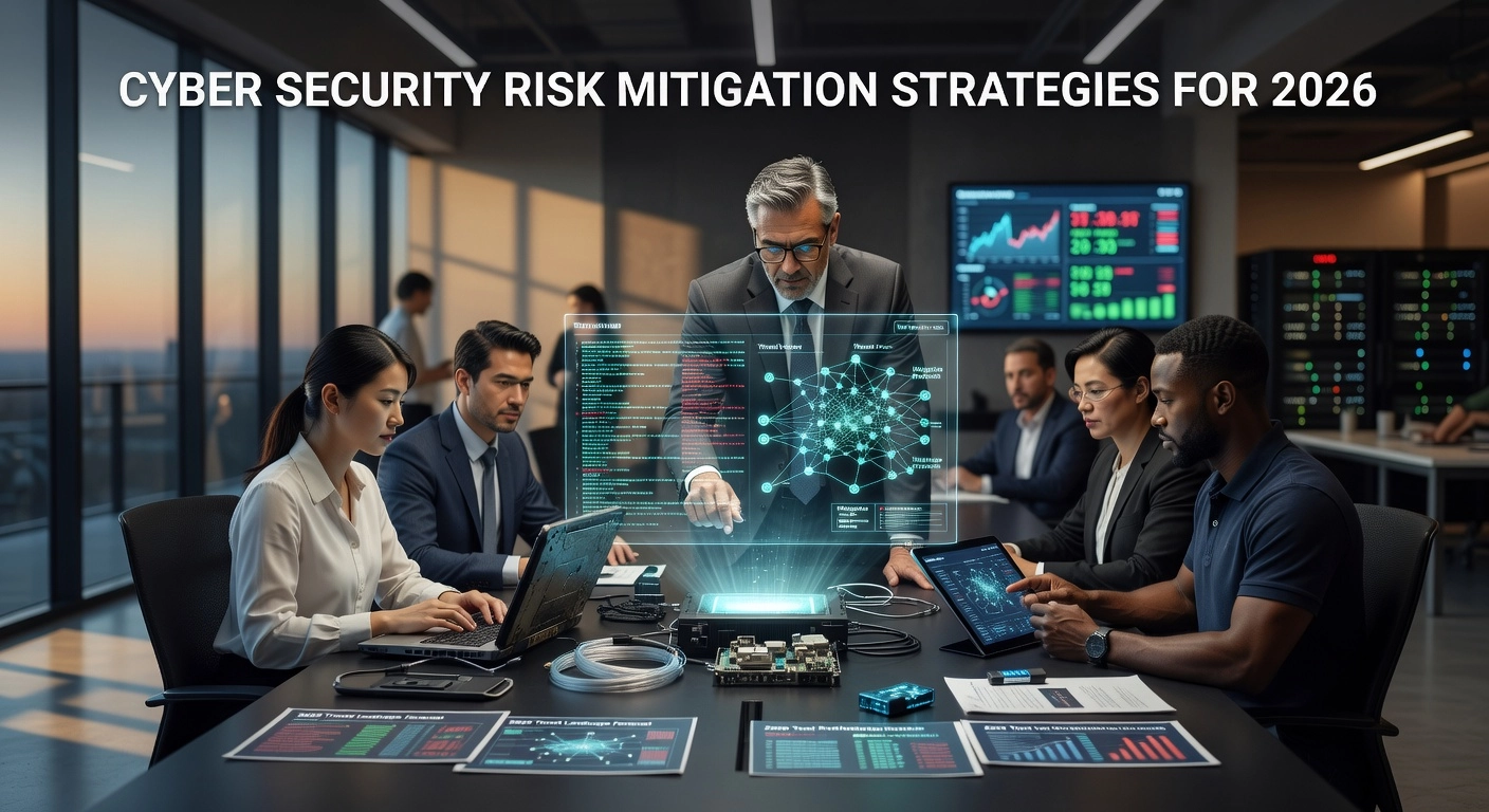 Professional header image for list-based article: Cyber Security Risk Mitigation Strategies for 2026