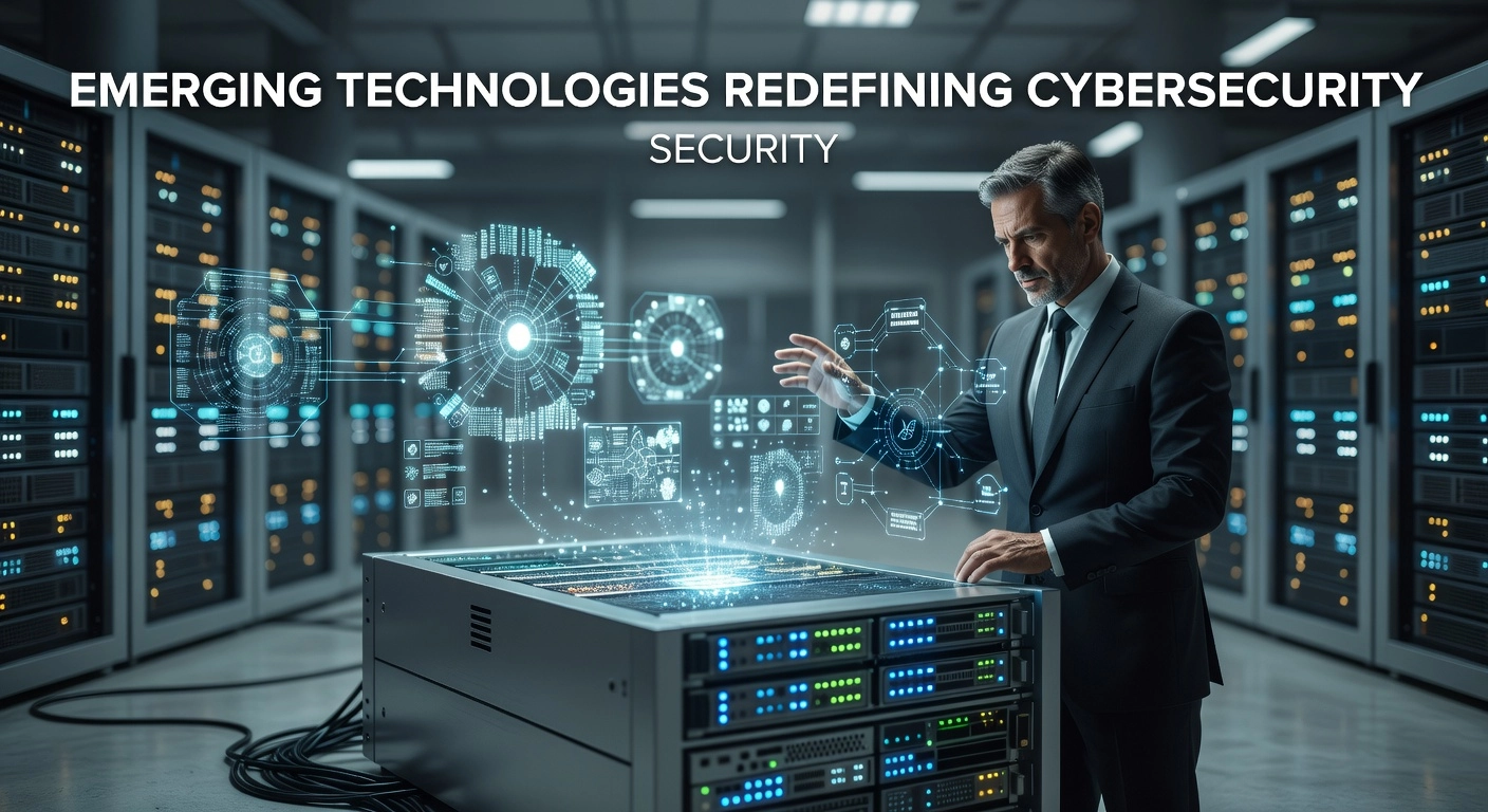 Professional header image for industry analysis: Emerging Technologies Redefining Cybersecurity