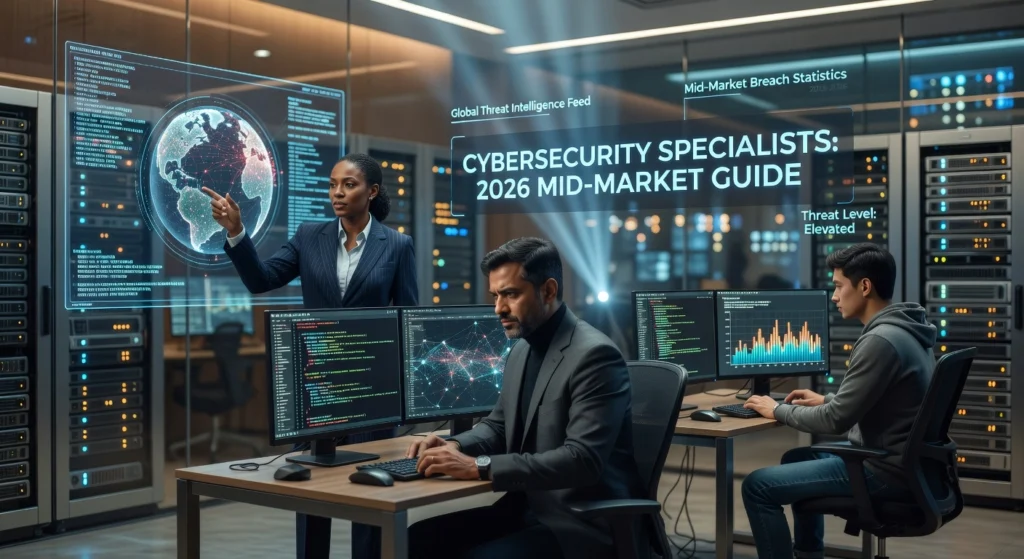 Professional header image for industry analysis: Cybersecurity Specialists: 2026 Mid-Market Guide