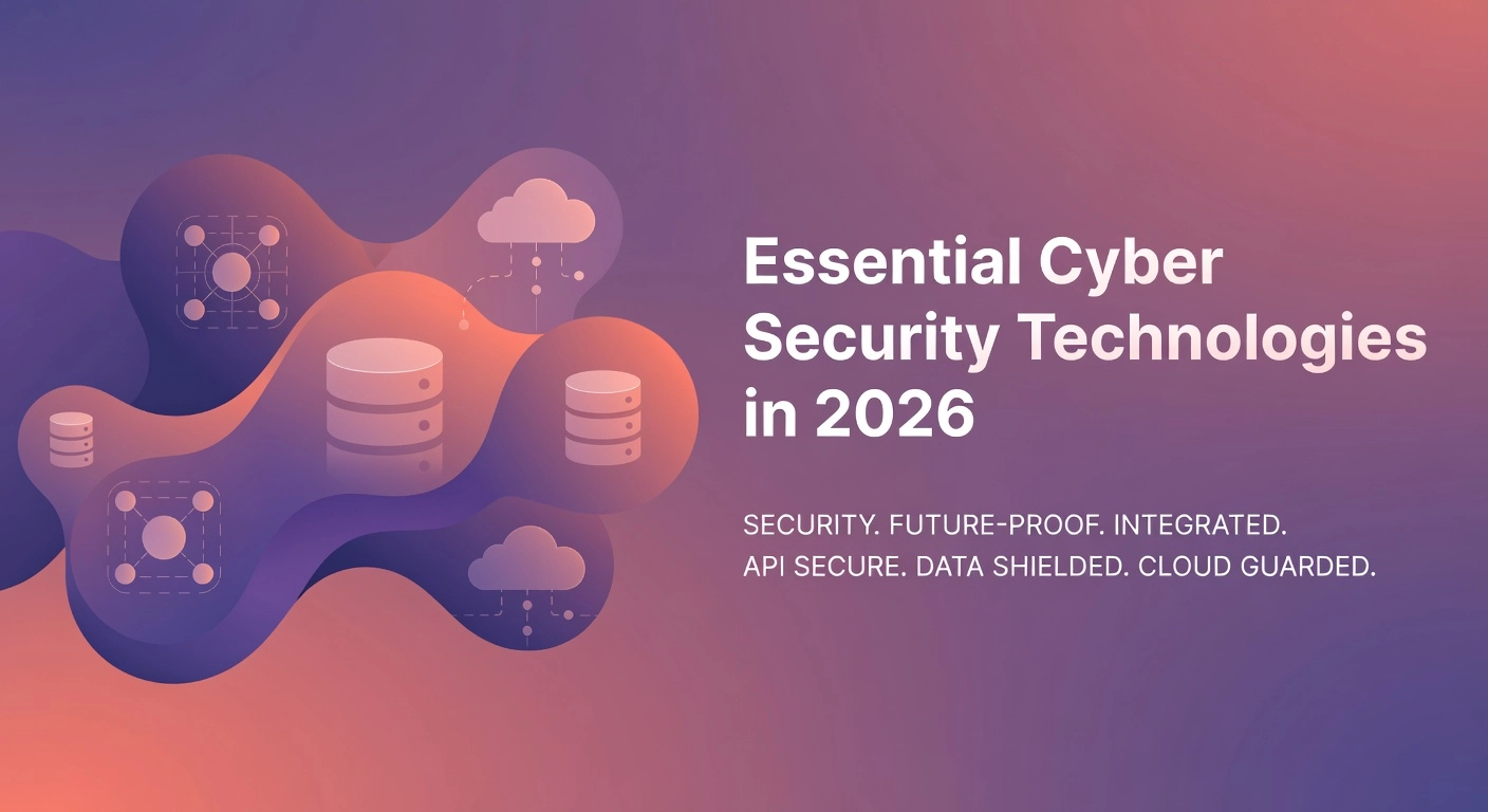 Professional header image for list-based article: Essential Cyber Security Technologies in 2026