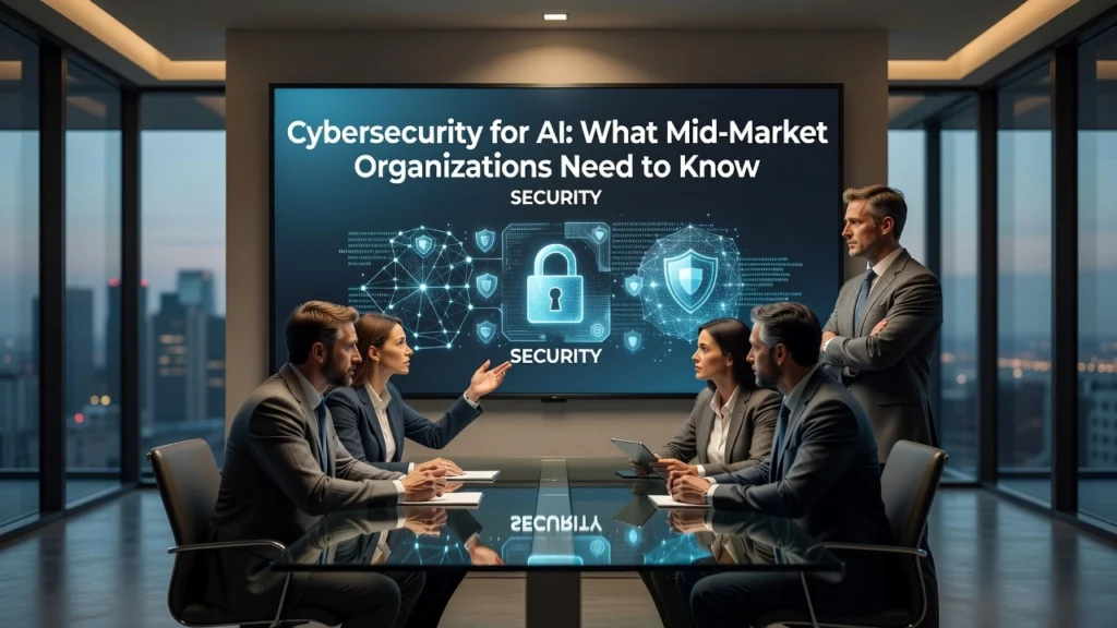 Professional header image for industry analysis: Cybersecurity for AI: What Mid-Market Organizations Need ...