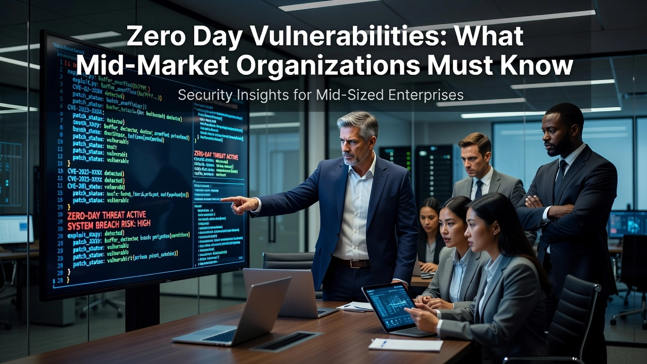 Professional header image for industry analysis: Zero Day Vulnerabilities: What Mid-Market Organizations M...